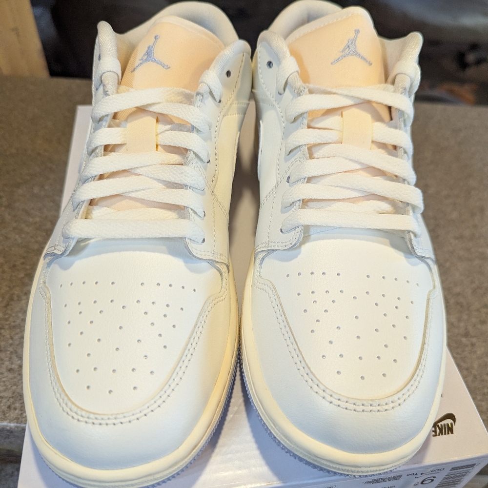 Nike Air Jordan 1 Low-Top Sneakers in White with Light Lavender Swoosh - Picture 2 of 5